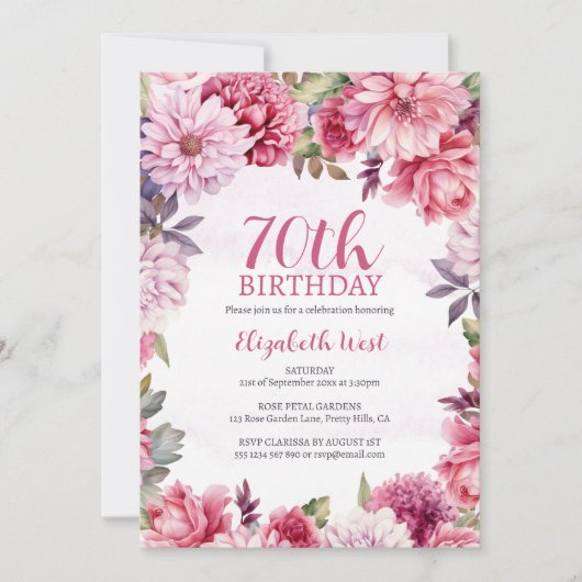 Bloemen Bloom Hot Pink 70e verjaardag Kaart (Voorkant)