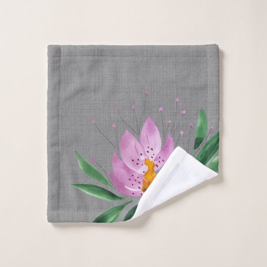 Bloemen Bloom Lila Roze Waterverf Monogrammed Bad Handdoek (Wasdoekje)