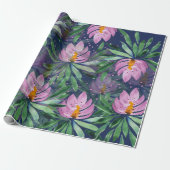 Bloemen Bloom Violet Waterverf Kunst Cadeaupapier (Uitgerold)