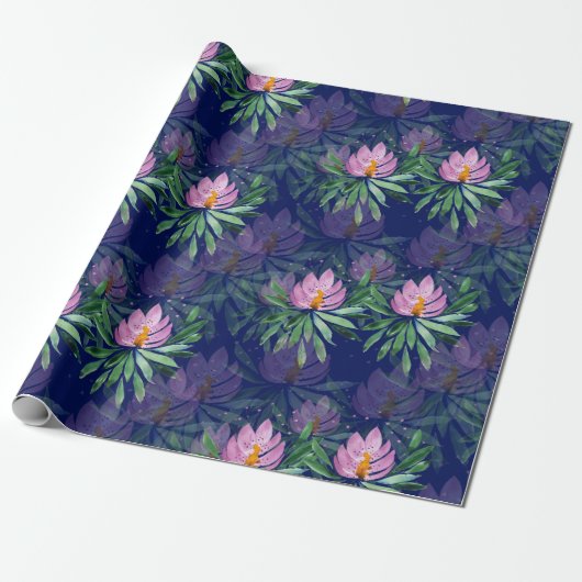 Bloemen Bloom Violet Waterverf Kunst Cadeaupapier (Uitgerold)