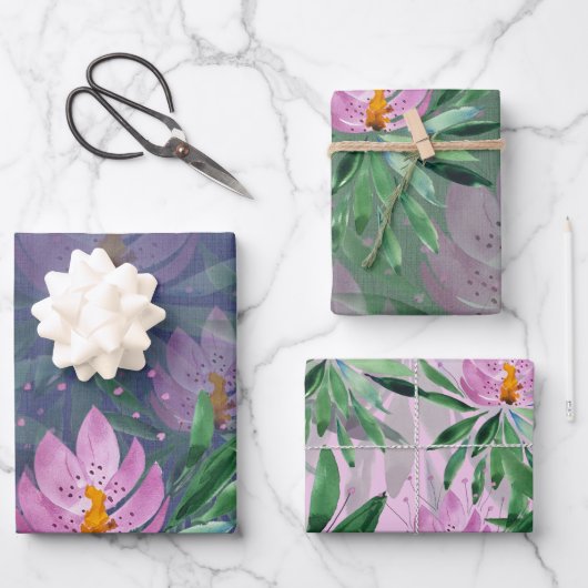 Bloemen Bloom Violet Waterverf Kunst Inpakpapier Vel (Voorkant)