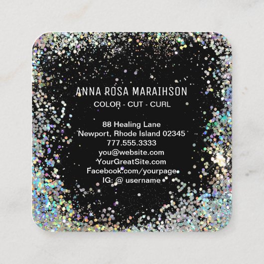 *~* Bloemen Blow Hair Dryer Flower Glitter AP6 Vierkante Visitekaartje (Achterkant)