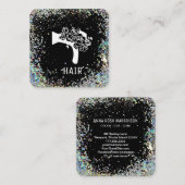 *~* Bloemen Blow Hair Dryer Flower Glitter AP6 Vierkante Visitekaartje (Voorkant / Achterkant)