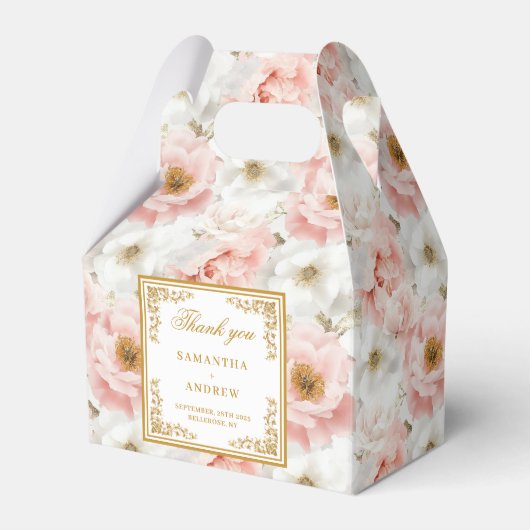 Bloemen blozen ivoor gouden waterverf bruiloft bed bedankdoosjes (Voorkant Zijde)