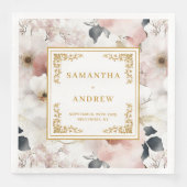 Bloemen blozen ivoor gouden waterverf bruiloft ser servet (Voorkant)