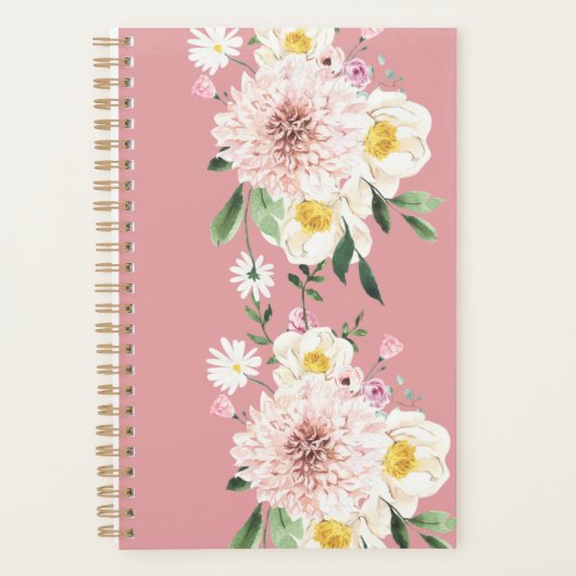 Bloemen blozen roze spiraalvormige planner (Voorkant)