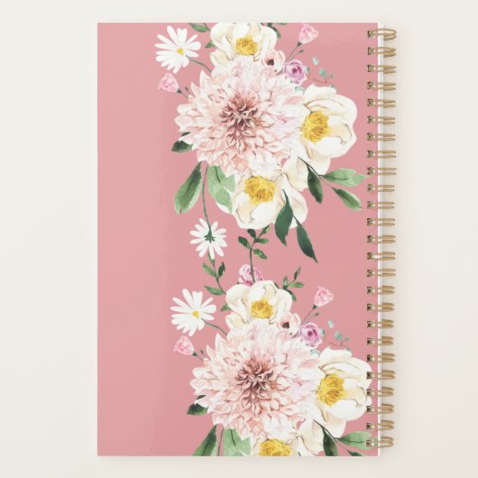 Bloemen blozen roze spiraalvormige planner (Achterkant)