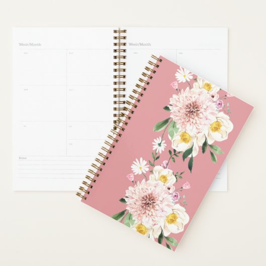 Bloemen blozen roze spiraalvormige planner (Display)