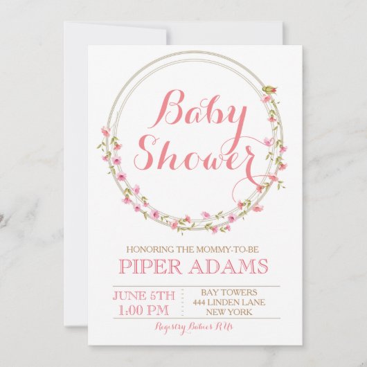  Bloemen Blush Baby shower Invitation Kaart (Voorkant)
