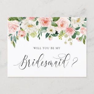 Bloemen blush boeket zal je mijn bruidsmeisje zijn feestdagenkaart