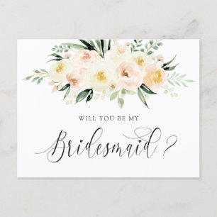 Bloemen blush boeket zal je mijn bruidsmeisje zijn feestdagenkaart