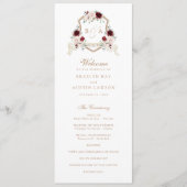 Bloemen Blush Bourgondië Monogram Crest Bruiloft Programmakaart (Voorkant)