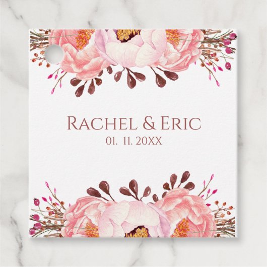 Bloemen Blush bruiloft gepersonaliseerde gunst Tag Bedankjes Labels (Voorkant)