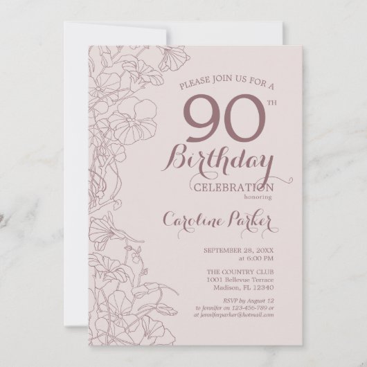 Bloemen Blush Dusty Roze Foto 90ste Verjaardagsfee Kaart (Voorkant)