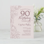 Bloemen Blush Dusty Roze Foto 90ste Verjaardagsfee Kaart (Staand voorkant)