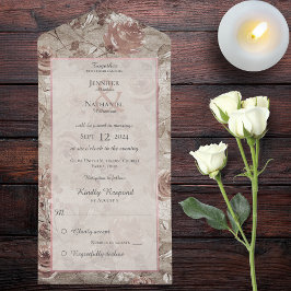  Bloemen Blush en Roos Goud All In One Uitnodiging