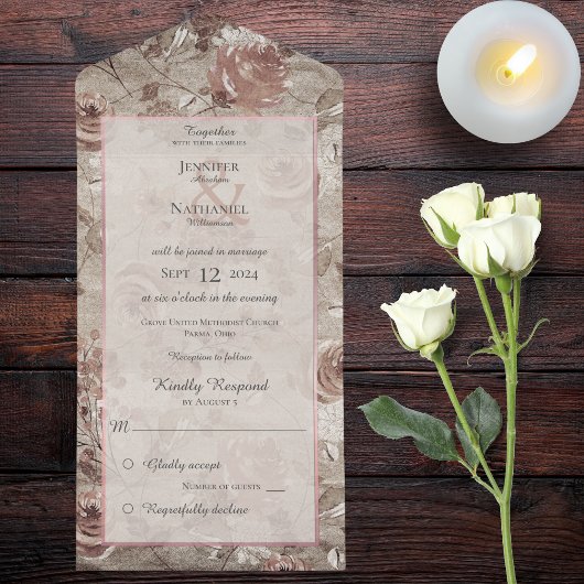  Bloemen Blush en Roos Goud All In One Uitnodiging