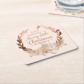 Bloemen Blush Glitter Roos Goud Elegant Kerst Kartonnen Onderzetters (Schuin)