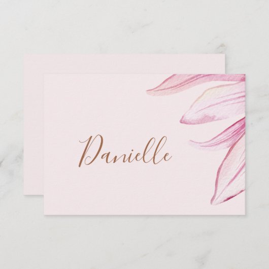 Bloemen blush glitter script bruids brunch naamkaa bedankkaart (Voorkant / Achterkant)