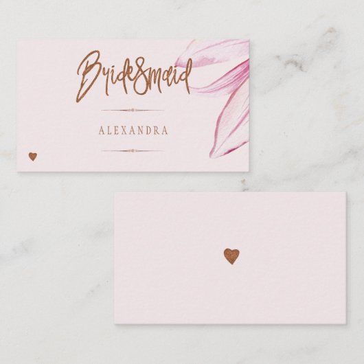 Bloemen blush glitter script bruids brunch naamkaa plaatskaartje (Voorkant / Achterkant)