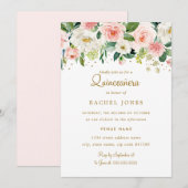 Bloemen Blush Gold Quinceanera Kaart (Voorkant / Achterkant)