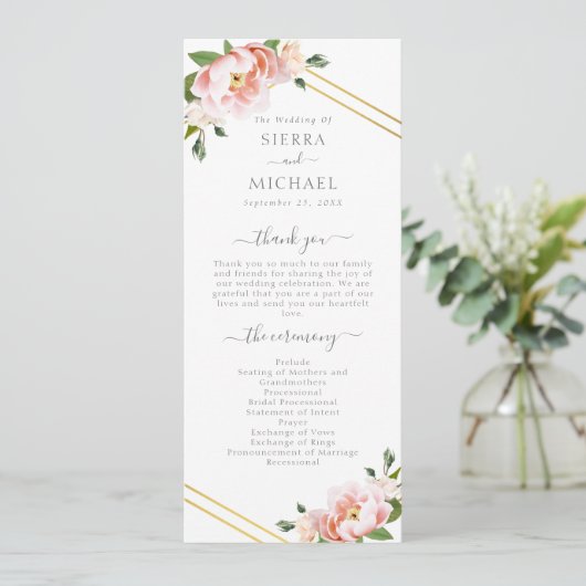 Bloemen Blush Goud Geometrische Mint Groene Bruilo Programmakaart (Staand voorkant)