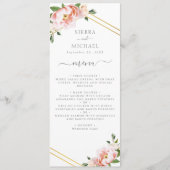 Bloemen Blush Goud Mint Groen Bruiloft Receptie Menu (Voorkant)