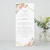 Bloemen Blush Goud Mint Groen Bruiloft Receptie Menu (Staand voorkant)