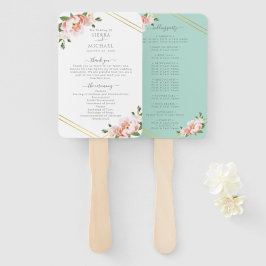 Bloemen Blush Goud Mint Groen Huwelijksprogramma Handwaaier