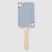 Bloemen Blush Goud Stoffig Blauw Huwelijksprogramm Handwaaier (Achterkant)