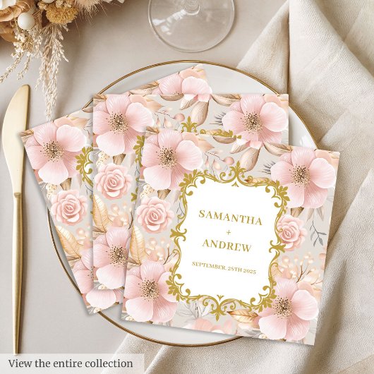 Bloemen Blush Goud Trouwpapier Servetten