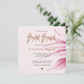 Bloemen blush koper glitter script bruids brunch kaart (Staand voorkant)