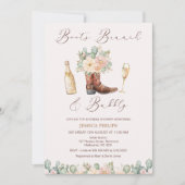 Bloemen Blush Laarzen Brunch Bubbly Vrijgezellenfe Kaart (Voorkant)