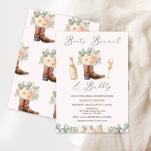 Bloemen Blush Laarzen Brunch Bubbly Vrijgezellenfe Kaart