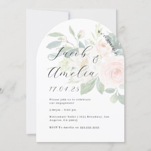 Bloemen Blush Modern Arch Engagement Party Kaart