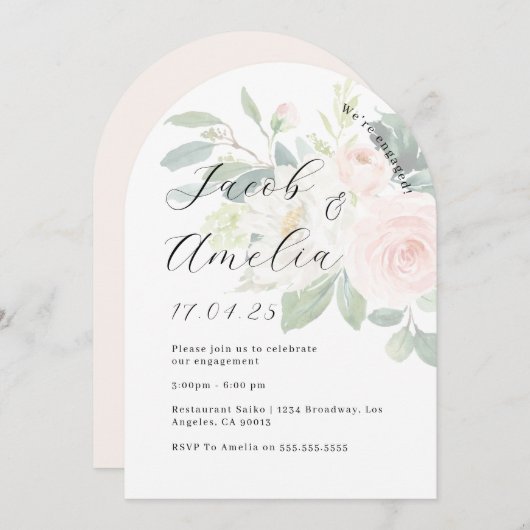 Bloemen Blush Modern Arch Engagement Party Kaart (Voorkant / Achterkant)