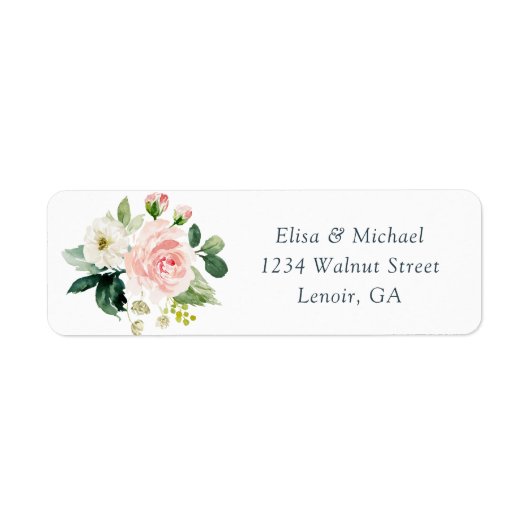 Bloemen Blush Navy Elegant bruiloft adres Etiket (Voorkant)