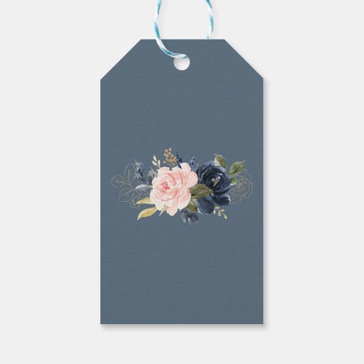 Bloemen Blush Navy Romantisch Goud Cadeaulabel (Achterkant)