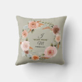 Bloemen Blush Peony Sage Waterverf Bladgroen Kussen (Achterkant)