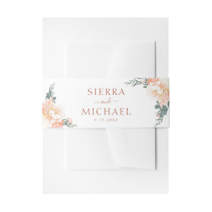 Bloemen Blush Perzik Crème Goud Terracotta Bruilof Uitnodigingen Wikkel