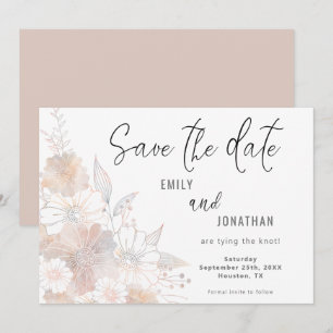 Bloemen Blush Perzik Grijze bruiloft Bewaar de dat Save The Date