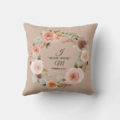 Bloemen Blush Perzik Waterverf Eucalyptus groen Kussen (Achterkant)