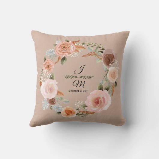 Bloemen Blush Perzik Waterverf Eucalyptus groen Kussen (Achterkant)