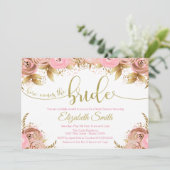 Bloemen Blush Pink & Gold Bruids Douche Uitnodigin Kaart (Staand voorkant)