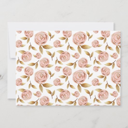Bloemen Blush Pink & Gold Bruids Douche Uitnodigin Kaart (Achterkant)
