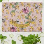 Bloemen Blush Pink Queen Bee & Honingraat Theedoek (Gevouwen)