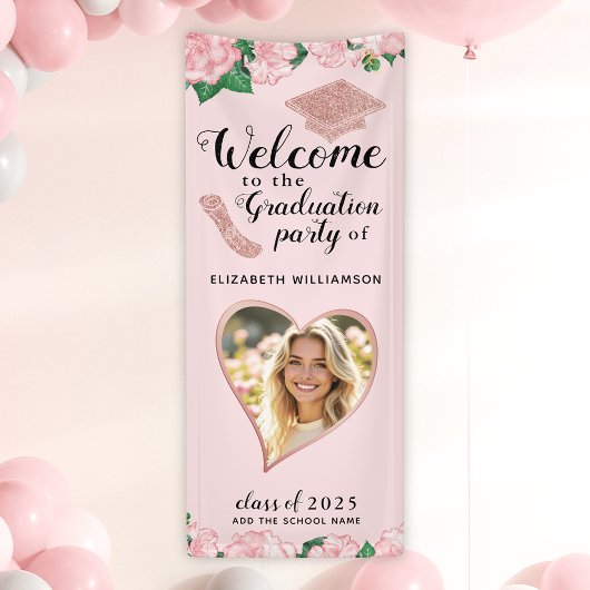 Bloemen Blush Roze Afstuderen Welkom Spandoek