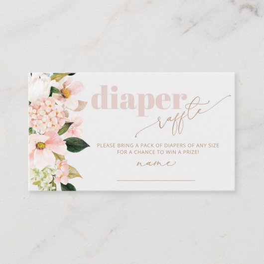 Bloemen blush roze baby shower luier loterij ticke informatiekaartje (Voorkant)