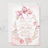Bloemen Blush Roze Bow Baby shower Uitnodiging (Voorkant)
