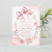 Bloemen Blush Roze Bow Baby shower Uitnodiging (Staand voorkant)